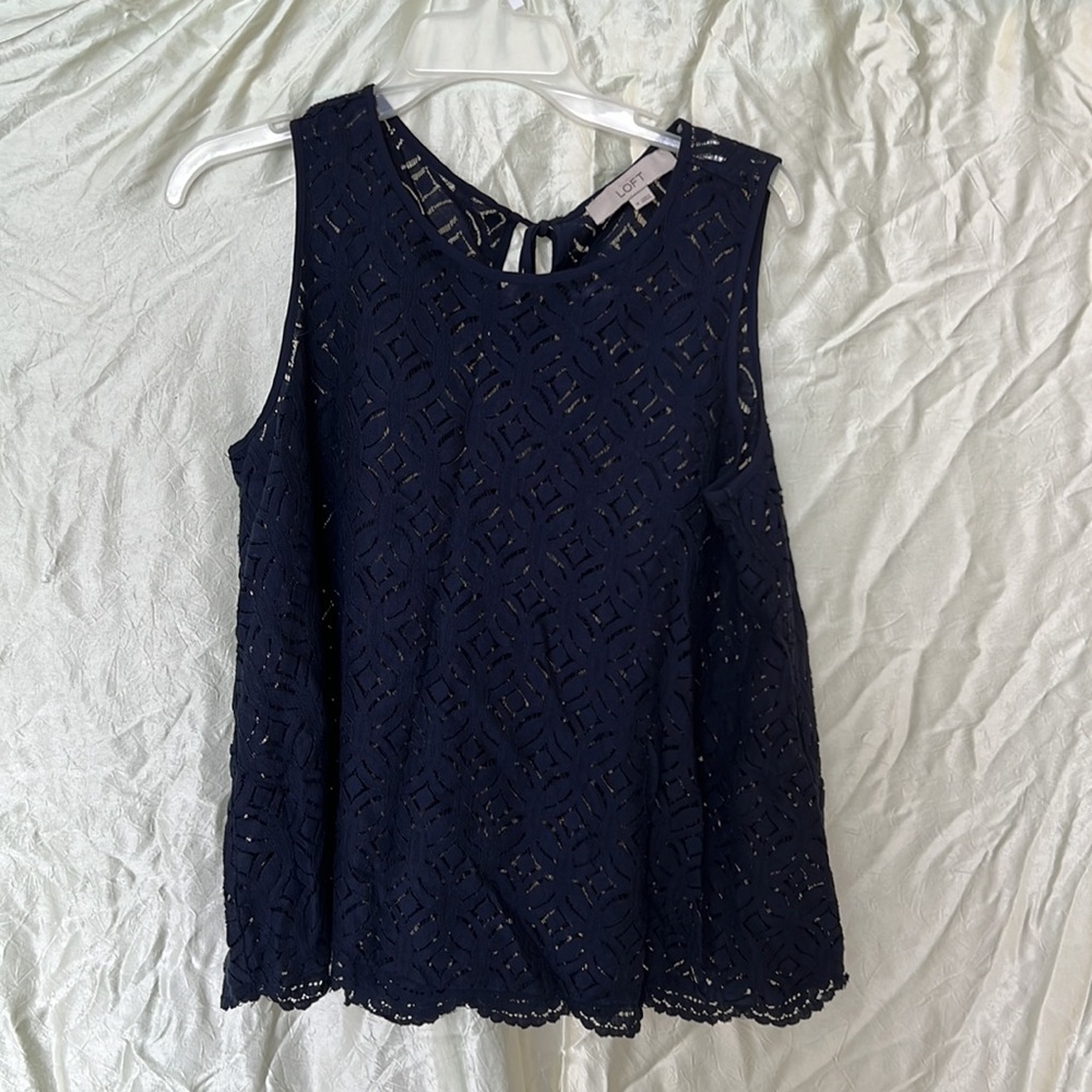 Navy blue lace top, sleeveless